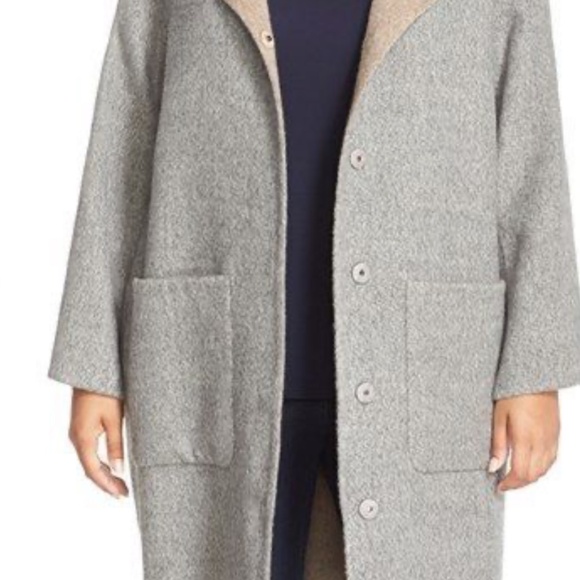 Eileen Fisher | Hooded Double Face Alpaca Blend Coat Medium Petite - Picture 10 of 11